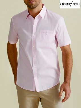 ZACHARY PRELL MEN NWT BAUMANN REGULAR FIT S/S LIGHT PINK SPORT SHIRT. SIZE XL